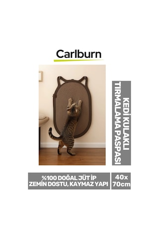 Özel Üretim Zemin Dostu Kaymaz %100 Doğal Jüt İp Dekoratif Kedi Kulaklı Tırmalama Paspası 40x70cm
