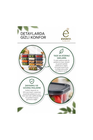 Evonıta 12 Li Saklama Kabı Seti Kapaklı Şeffaf Gıda Saklama Kabı, Mutfak Ve Buzdolabı Düzenleyici Set
