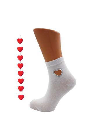 Kadın Çok Renkli Yarım Konç Pamuklu Çorap Kalp Desenli 4'lü Paket Çok Renkli
