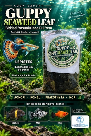 Aqua Expert Guppy Seaweed Leaf Aonori & Kombu Yosunlu İnce Pul Lepistes Ve Tropheus Yemi - 20 Gr