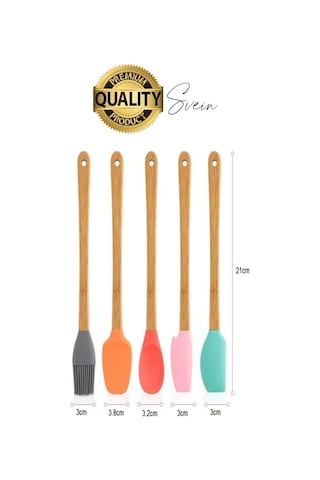 Mini Spatula Kaşık Fırça Setleri Yapışmaz Silikon Tencere Ahşap Saplı Renkli Pişirme Mutfak Araçları