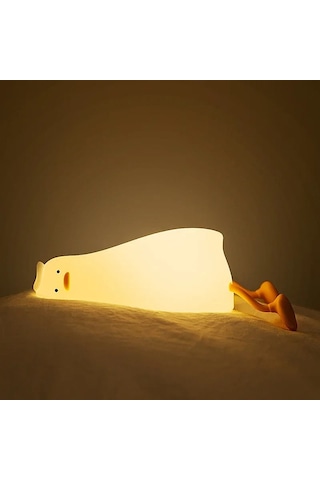 Şarjlı Sevimli Silikon Ördek Gece Lambası Dokunmatik Kısılabilir Sarı