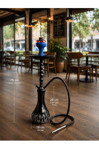 Premium Siyah Nargile Takımı 75 Cm Cam Şişeli Lüleli Modern Tasarım Balkon & Kafe Ko