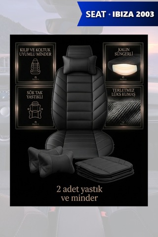 İbiza 2003 Uyumlu Lüks Siyah Renk Premium 2 Adet Minder Ve Yastık