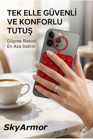 Vantuzlu Telefon Tutucu Silikon Yapışkanlı Sabitleyici, Selfie Ve Video İçin Duvar Askısı Sky163 Kırmızı