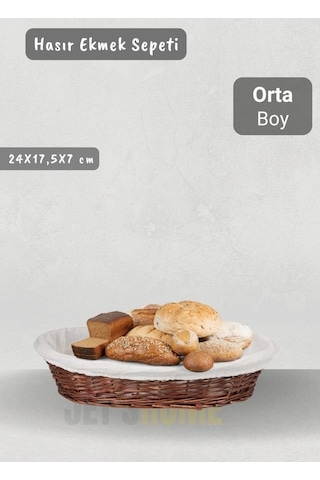 Hasır Ekmek Sepeti Oval Çok Amaçlı Sepet Orta Boy Yılbaşı Sepeti 24 Cm Ahşap
