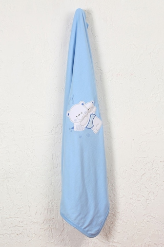 %100 Pamuklu Yenidoğan Çift Katlı Penye Bebek Battaniyesi Sb 513 Mavi Mavi