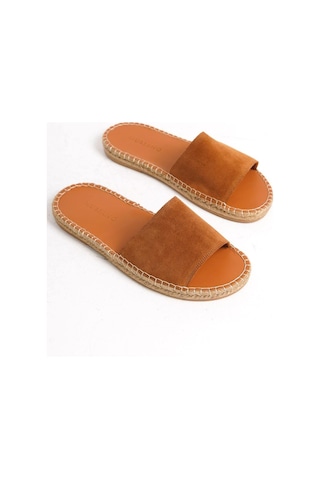 Mubiano Hakiki Deri Summer Erkek Süet Jüt Taban Taba Espadril Terlik -mssr122-tb Taba