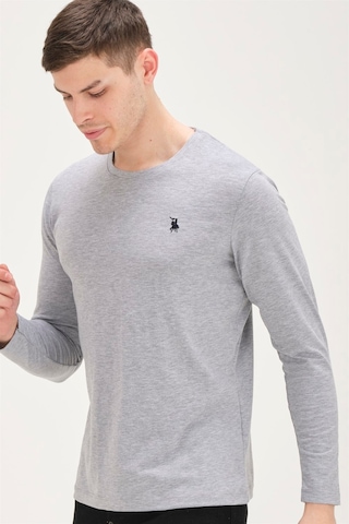 T8588 Dewberry Bisiklet Yaka Uzun Kol T-shırt-gri Gri