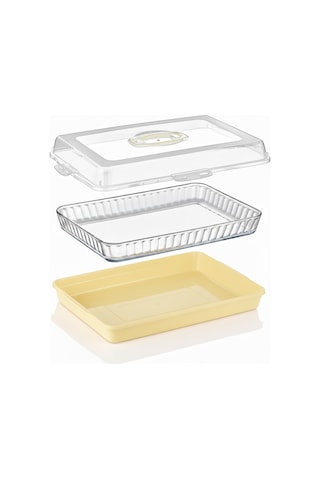 Dikdörtgen Börek Taşıma Kabı Kilitli Kapaklı 45x30x10 Cm Sarı
