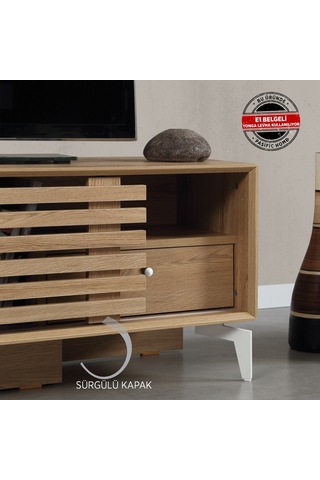 Lulu Metal Ayaklı Tv Ünitesi 125Cm / Sürgülü Kapaklı Tv Sehpası