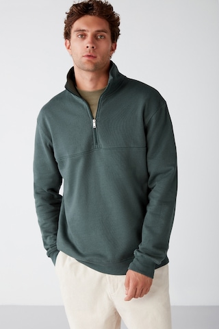 Grımelange Frame Erkek Yarım Fermuarlı Dik Yakalı Yumuşacık Kumaşlı Polarlı Regular Yeşil Sweatshirt Yeşil