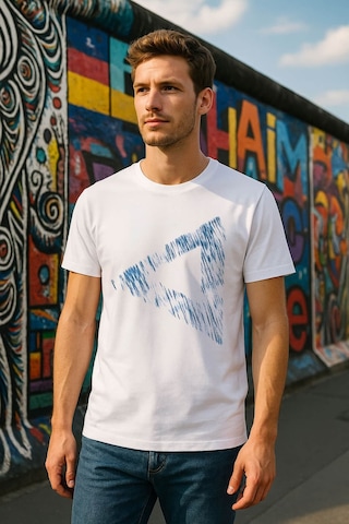 Erkek Rahat Kesim Bisiklet Yaka Baskılı Beyaz T-shirt Çok Renkli