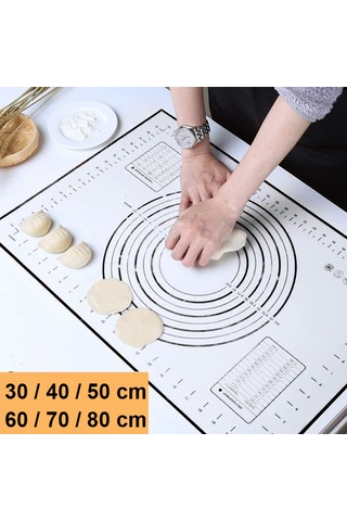 Kangvka Gıda Kalitesi Silikon Hamur Yoğurma Matı Siyah 29x26cm - Ölçü Çizgili, Kaymazsız, Non-stick, Ev Fırıncı Gereci Siyah