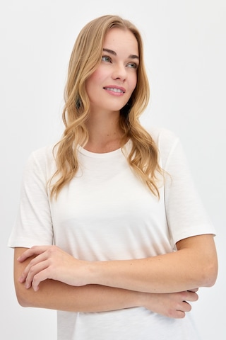 Kadın Sıfır Yaka Flamlı Kumaş Penye Tshirt Ekru Ekru