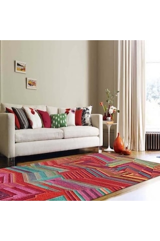 Aubrees Desenli Kadife Pamuk Tabanlı Yıkanabilen Kaydırmaz Antibakteriyel Salon Halısı 120x180 Çok Renkli