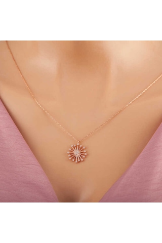 925 Ayar Gümüş Rose Çiçek Kadın Gümüş Kolye Gümüş