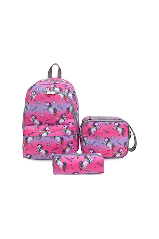 Superbag Kız Çocuk Ilkokul Çantası Unicorn Desenli Sırt Çantası Beslenmelik Ve Kalemlik 3'lü Set