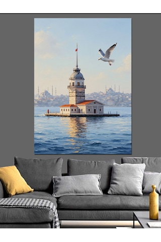 Ahşap Tablo İstanbul Kız Kulesi Ve Martılar