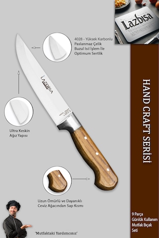 Hand Craft Pro Serisi Mutfak Bıçak Seti 9 Parça Mfp-386 Ahşap - Siyah