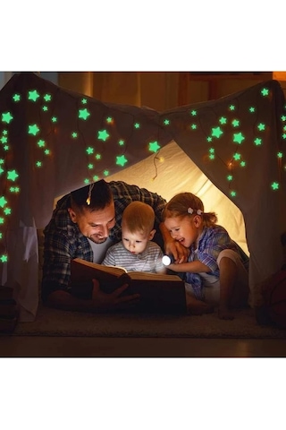 Mucit Home 50 Yıldız 1 Ay Fosforlu Duvar Süsü Renkli Yıldızlı Gece Parlayan Fosfor