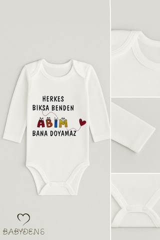 Babyden's Abim Bana Doyamaz Yazılı Uzun Kollu Bebek Body %100 Pamuk, Çıtçıtlı Zıbın 0-24 Ay Arası Unisex Beyaz