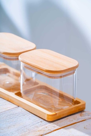 Acar Malibu Bambu Standlı 3lü Boroslikat Cam Baharatlık Seti Lnd-07582 Bambu