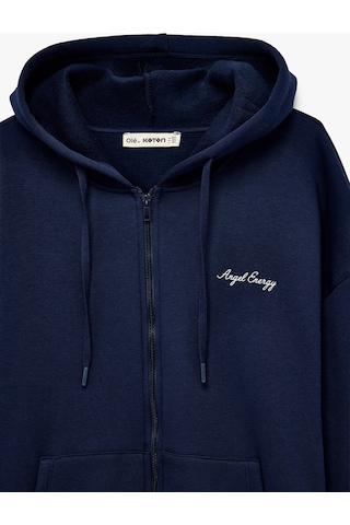 Koton Rahat Kalıp Kapüşonlu Arkası Baskılı Kanguru Cepli Fermuarlı Sweatshirt Lacivert 6sal10567ık Lacivert