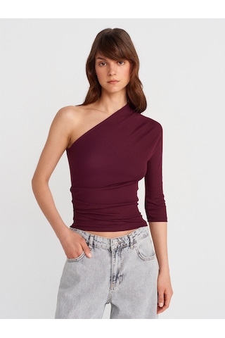 Dilvin 31842 Pile Detaylı Asimetrik Top-bordo Bordo