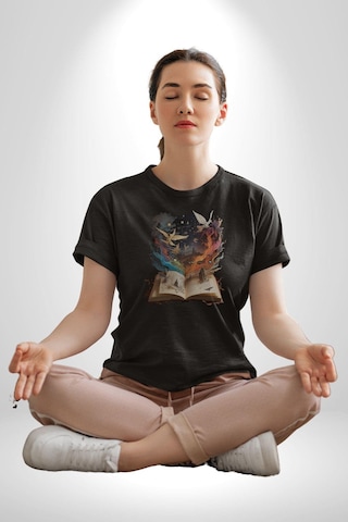 Hikaye Roman Kitabı Gerçekleşti Unisex Unisex Siyah Organik Baskılı T-shirt Penye Yüksek Kalite Siyah