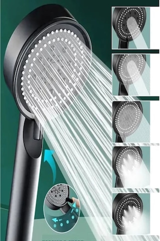 Siyah 5 Modlu Duş Başlığı Tasarruflu Masaj Etkisi Banyo Duş Başlığı Diğer