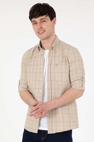 U.S. Polo Assn. Erkek Açık Haki Kareli Slim Fit Cepli Gömlek 50296624-VR183