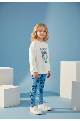 Fidekids Kız Çocuk Desenli Karakter Desen %100pamuklu Alt Üst Takım Beyaz - Mavi