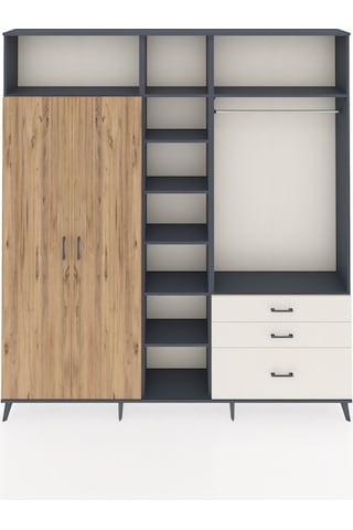 Arges Dolap 9 Raflı 3 Çekmeceli 2 Askılı 220x30x243 Antrasit-çam/aytaşı Atlas Çam/aytası