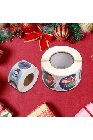 Aubyhe Noel Ornament Sticker Rollu - 500 Adet 2.5cm, 128 Farklı Noel Deseni, Su Geçirmez, Kendi Yapışkanlı, Hediyelik Kutular, Kartlar, Parti Dekorasyonu İçin Çok Renkli