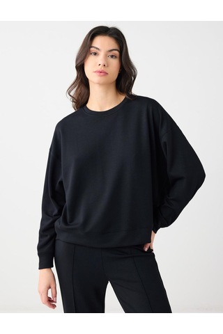 Jimmy Key Jimmy Key Siyah Rahat Kesim Bisiklet Yaka Modal Örme Sweatshirt 6sw235403900