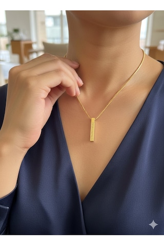 Fetih Suresi 1. Ayet Yazılı İslami Kolye Manevi Takı Arapça Kuran Kararmaz Şık Unisex Altın