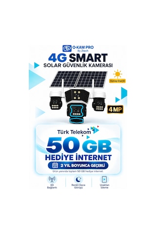 O-kam Pro 4g Solar 4 Lens Ptz Güvenlik Kamerası 2 Yıl Geçerli 50 Gb Türk Telekom İnternet Hediyeli, 355 Hareket, Renkli Gece Görüşü, Çift Yönlü Ses, Hareket Algılama, Çift Yönlü Ses, Hareket Algılama