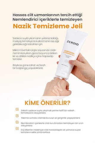 Hassas Ve Atopik Ciltler İçin Köpürmeyen Nazik Temizleme Jeli Zeroıd Dermanewal Cleansing Gel