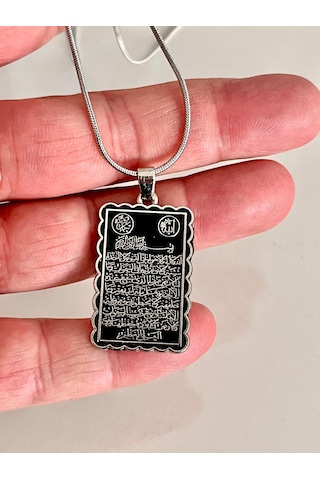 Ayetel Kürsü Ve Faziletleri Dua Temalı Manevi Koruyucu Dini Çelik Kolye Gümüş