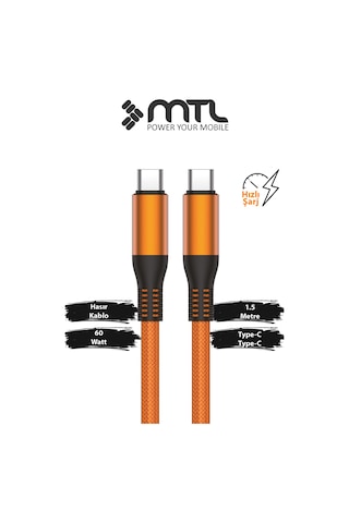 60w Pd Type-c To Type-c Metal Başlıklı Örgülü Hızlı Şarj Ve Data Kablosu 1.5 Metre Mt2123