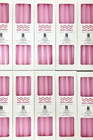 Pembe Pastel Renk Konik Şamdan Mum - 4'lü Set Pembe