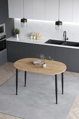 Melinda 60x90 Cm Safir Meşe Desen Mutfak Masası Yemek Masası Balkon Masası Çalışma Masası Safir Meşe-siyah Ayak Çok Renkli