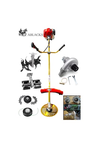 Ablacks Benzinli Yan Tırpan + Toprak Çapalama Aparatı 2 Adet Çapa + Su Pompası Aparatı