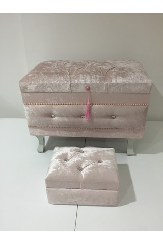 Ankara Mobilya Kapitone Kadife Çeyiz Sandığı 2'li Pembe