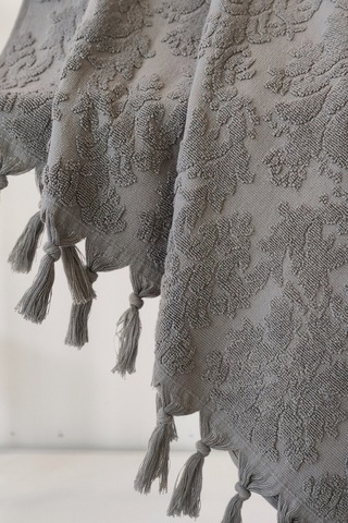 %100 Pamuk Jakarlı Banyo Havlusu - Kabartma Damask Desenli - 90x150 Cm - Antrasit Antrasıt Antrasit