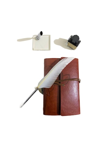 Kişiye Özel Kutulu Divit Kalem Ve Deri Kaplı Anı Defteri Renkli