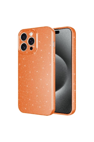 Apple Uyumlu iPhone 15 Pro Max Kamera Korumalı Simli Lüks Khl Koton Kılıf-turuncu