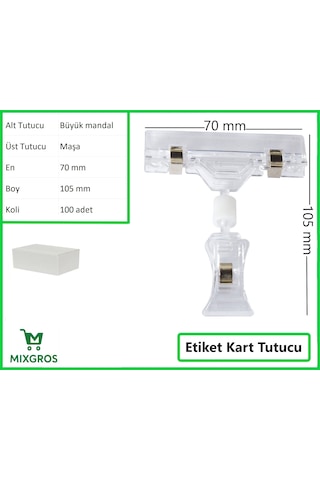 Etiket Tutucu / Maşalı / Büyük Mandal / Şeffaf / 70x105 Mm / 100 Adet
