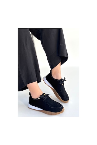 Exenis Sier Siyah Süet Bağcıklı Spor Ayakkabı Siyah